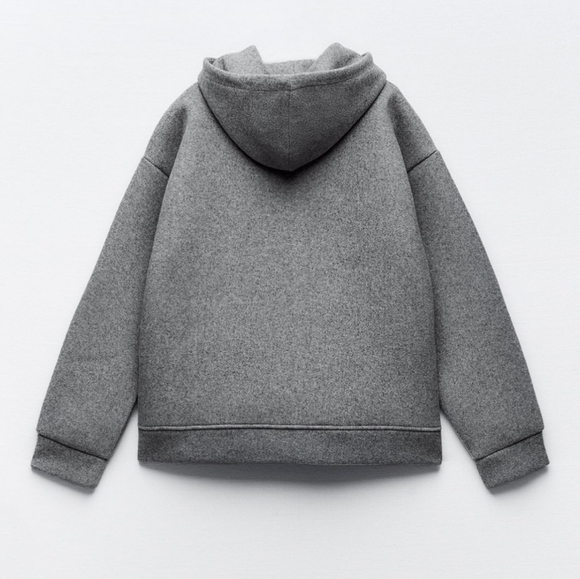 New Zara Soft Neoprene Effect Zip Front Hoodie Bomber Jacket NWT Small - Picture 13 of 16